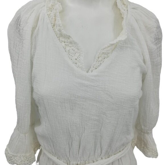 Vtg Alicia Gauzy White Crochet Lace Vintage Dress Size 5/6 Boho Bohemian Cotton - Picture 7 of 15